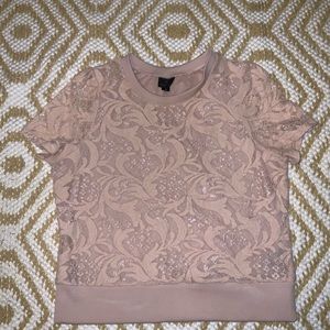 Lace Short Sleeve Blouse Blush Light Pink